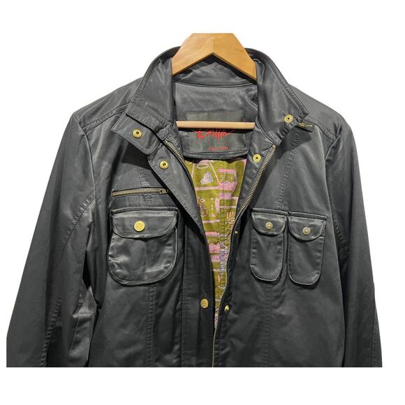 Enita Black Womens Medium Satin Utility Jacket Zip Snap Brass Button Lined Black - Picture 4 of 13